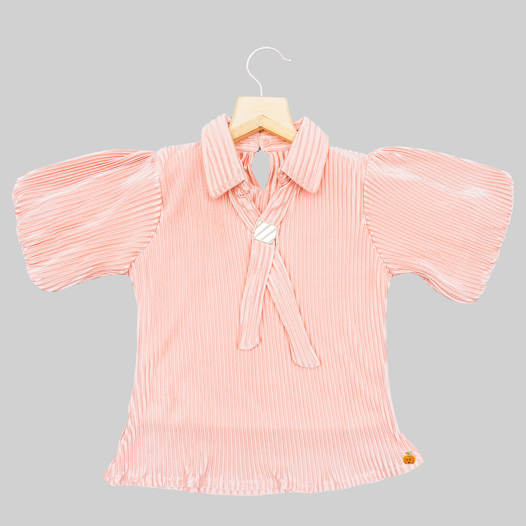 Striped Peach Half Sleeves Girls Top Front View