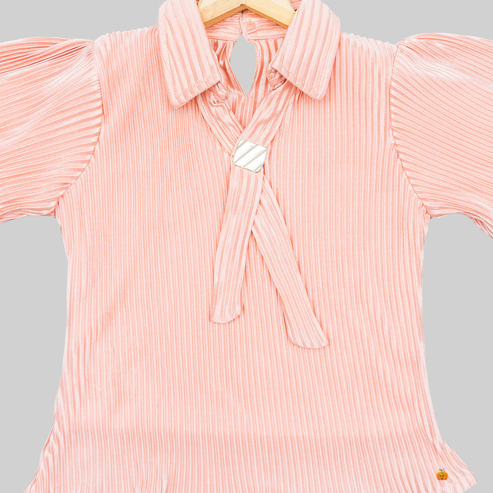 Striped Half Sleeves Girls Top Close Up View