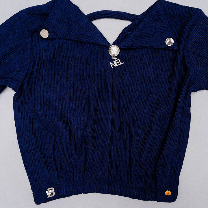 Navy Blue Full Sleeves Top for Girls Close Up 