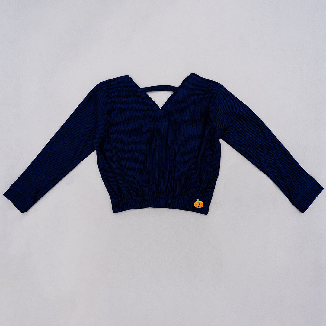 Navy Blue Full Sleeves Top for Girls Back 