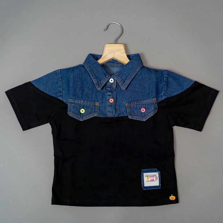 Collar Flap Pockets Girls Top