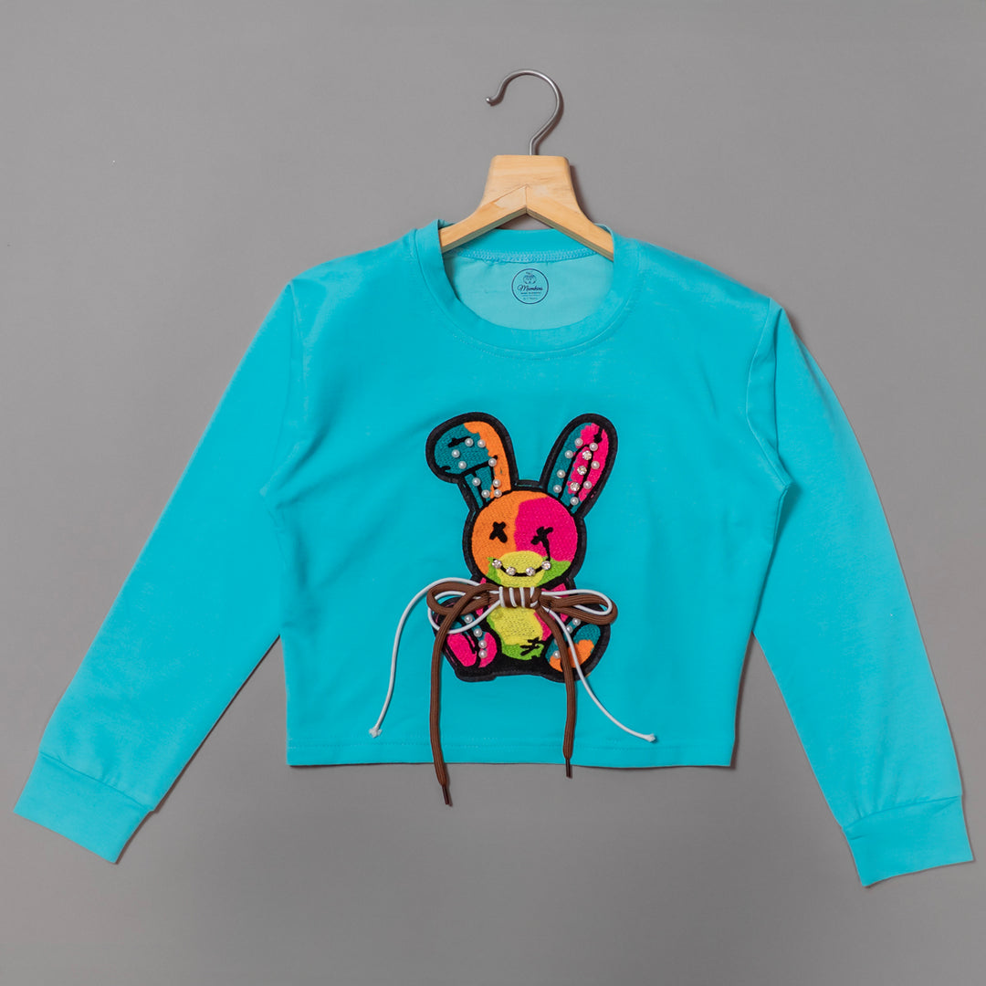 Sky Blue Full Sleeves Bunny Applique Girls Top 