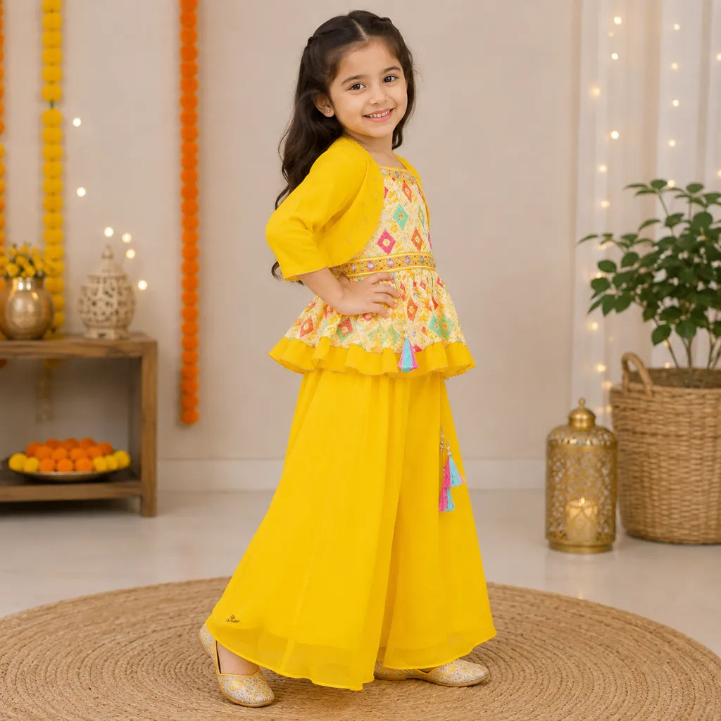 Golden Designer Girls Palazzo Suit
