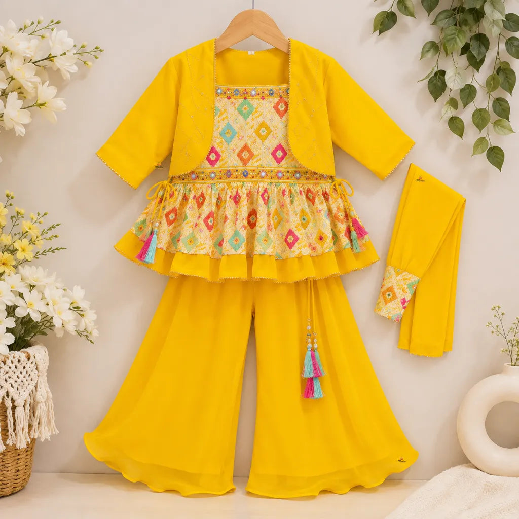 Golden Designer Girls Palazzo Suit