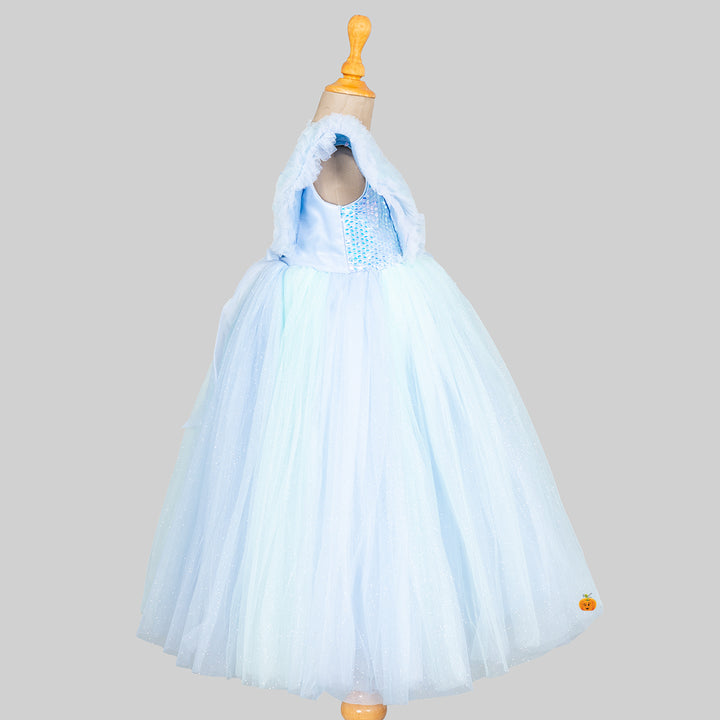 Turquoise Ruffled Sleeves Girls Gown Side View
