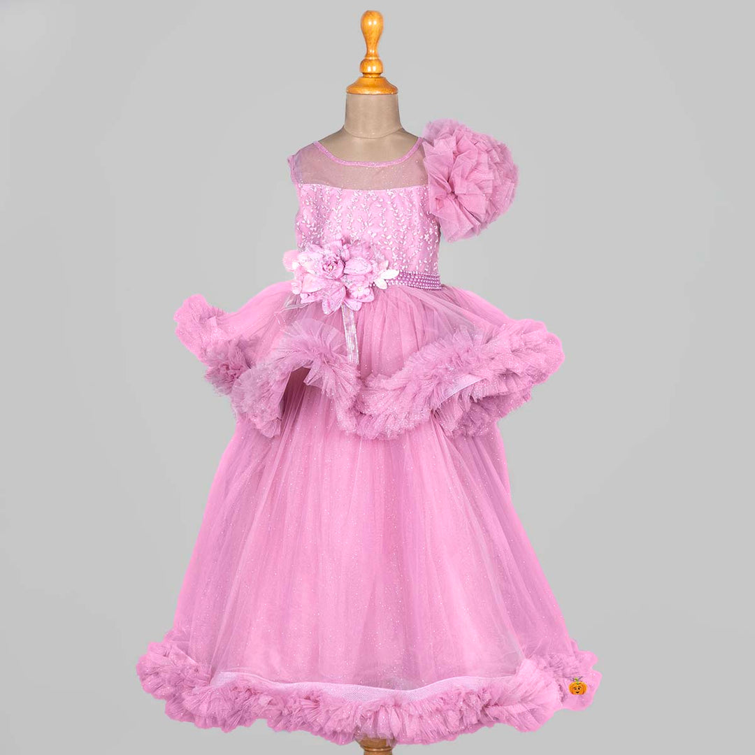 Onion Frill Sparkling Gown for Girls Front View