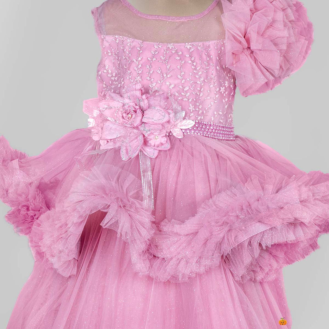 Onion Frill Sparkling Gown for Girls Close Up View