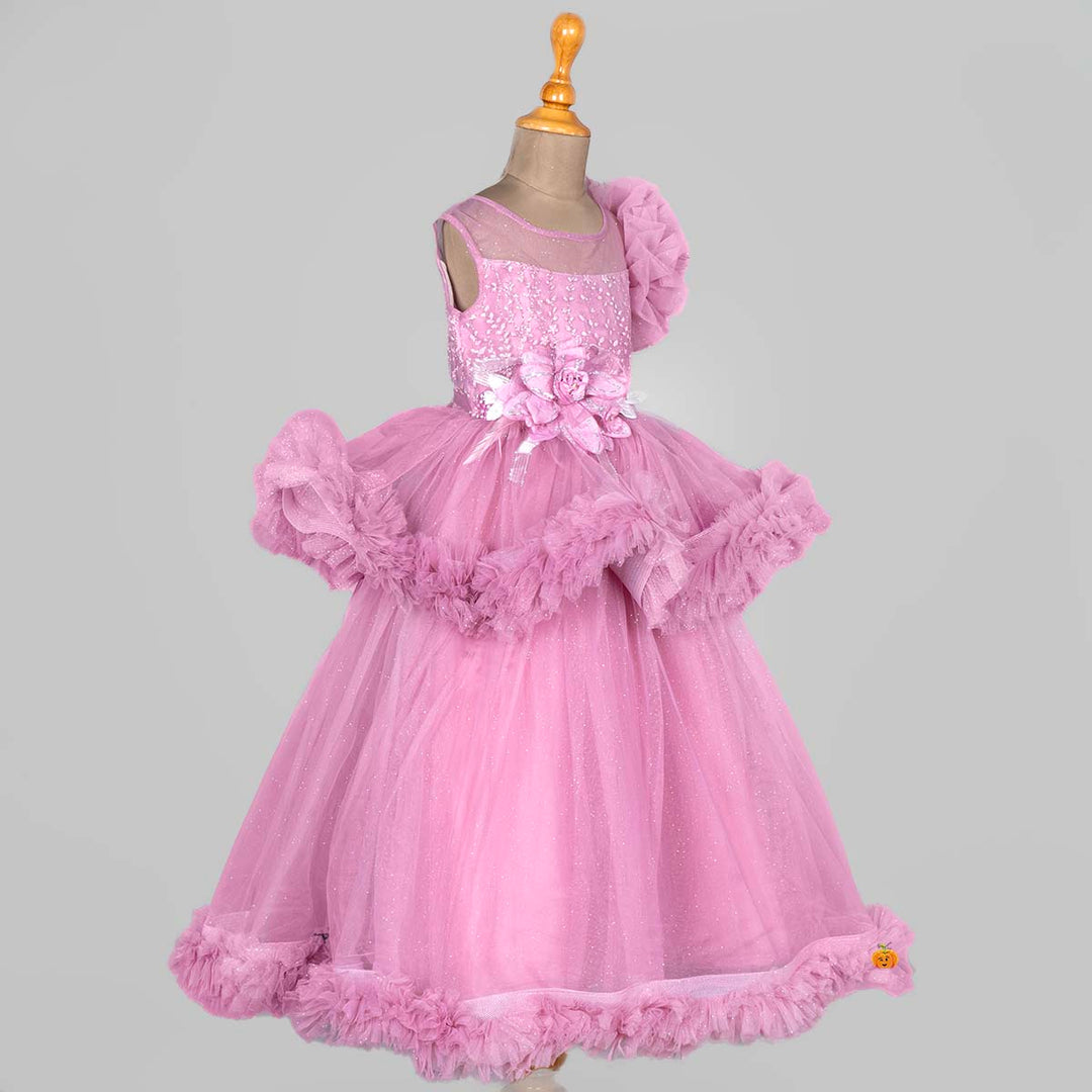 Onion Frill Sparkling Gown for Girls Side View