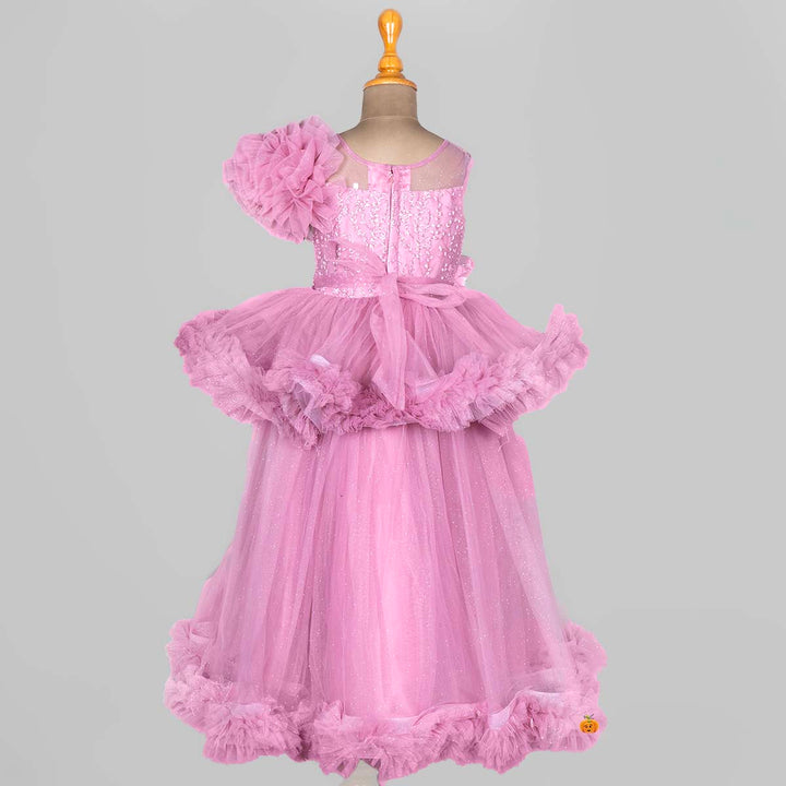 Onion Frill Sparkling Gown for Girls Back View