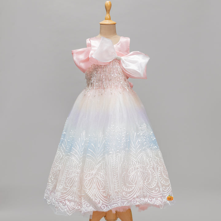 Sequin Bow Long Gown for Girls