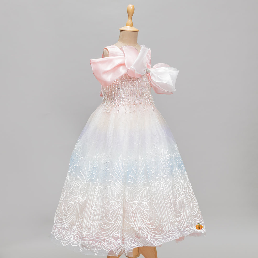 Sequin Bow Long Gown for Girls