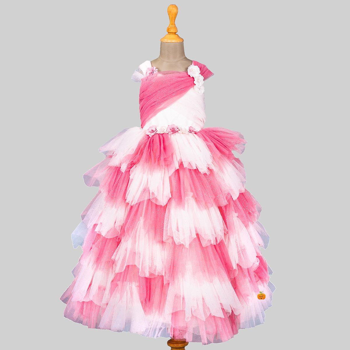 Pink Color Net Fabric Kids Frock Gown Dress For Girls With Sequence Work  For Occasional /Party-