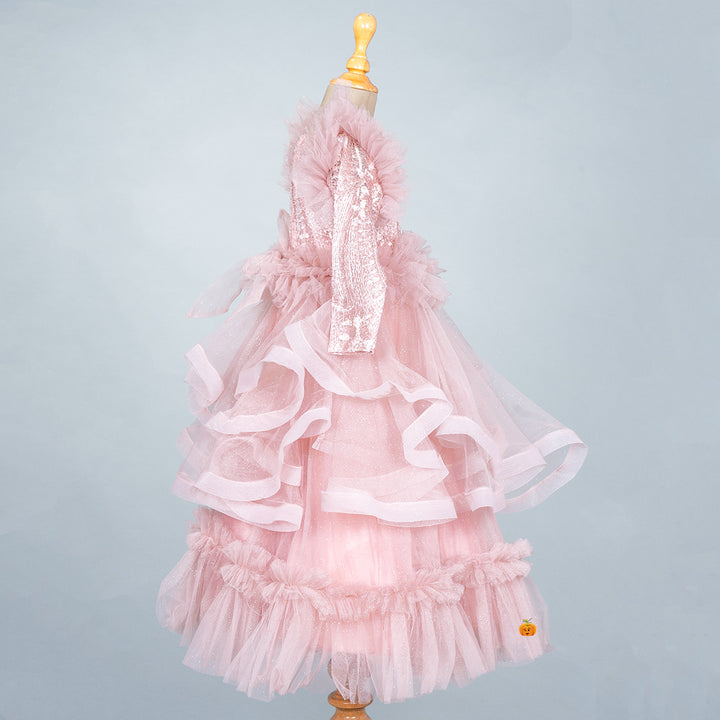 Onion Flared Net & Sequin Pattern Girls Gown Side 
