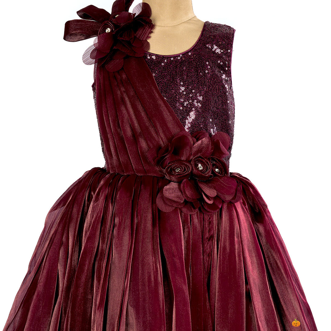 Wine Sequin Gown for Girls Close Up 