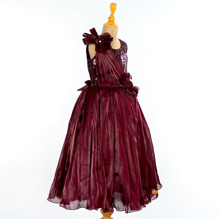 Wine Sequin Gown for Girls Side