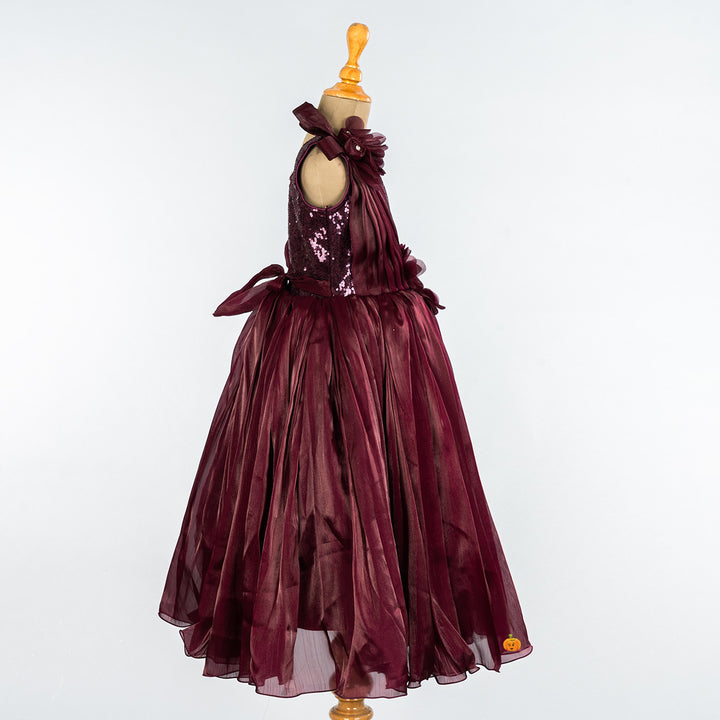 Wine Sequin Gown for Girls Side