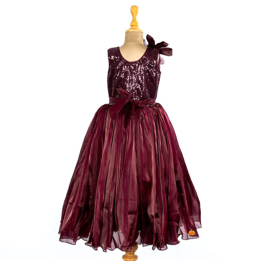 Wine Sequin Gown for Girls Back 