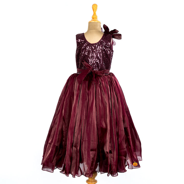 Wine Sequin Gown for Girls Back 