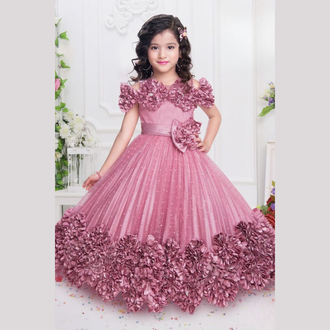 Onion Floral Long Girls Gown Dress Front