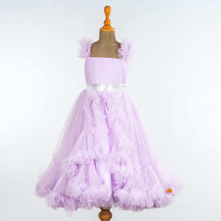 Purple Frilled Gown for Girls Front 