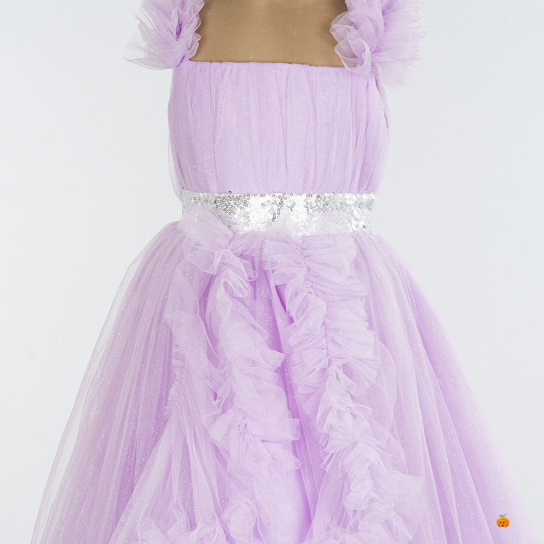 Purple Frilled Gown for Girls Close Up 