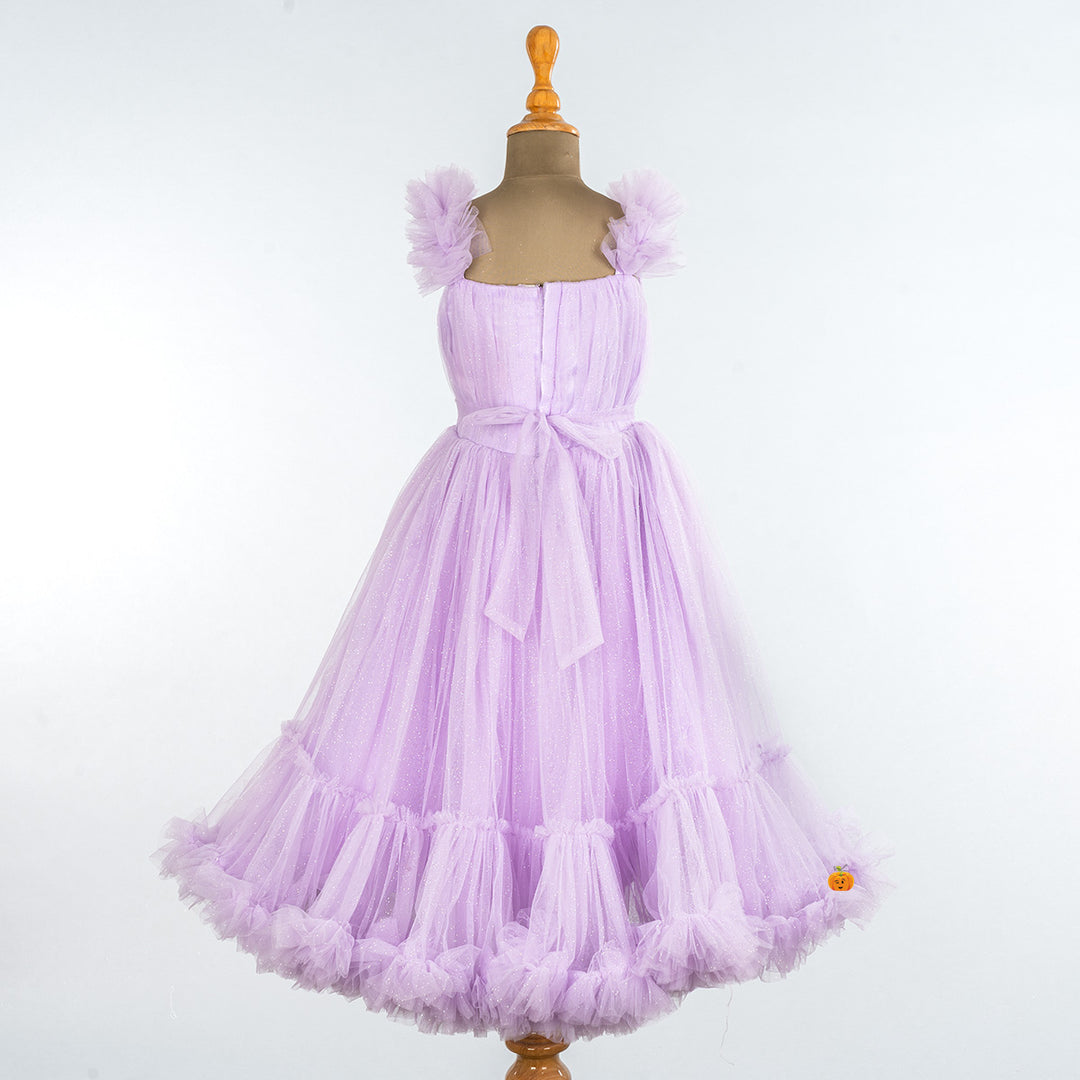 Purple Frilled Gown for Girls Back 