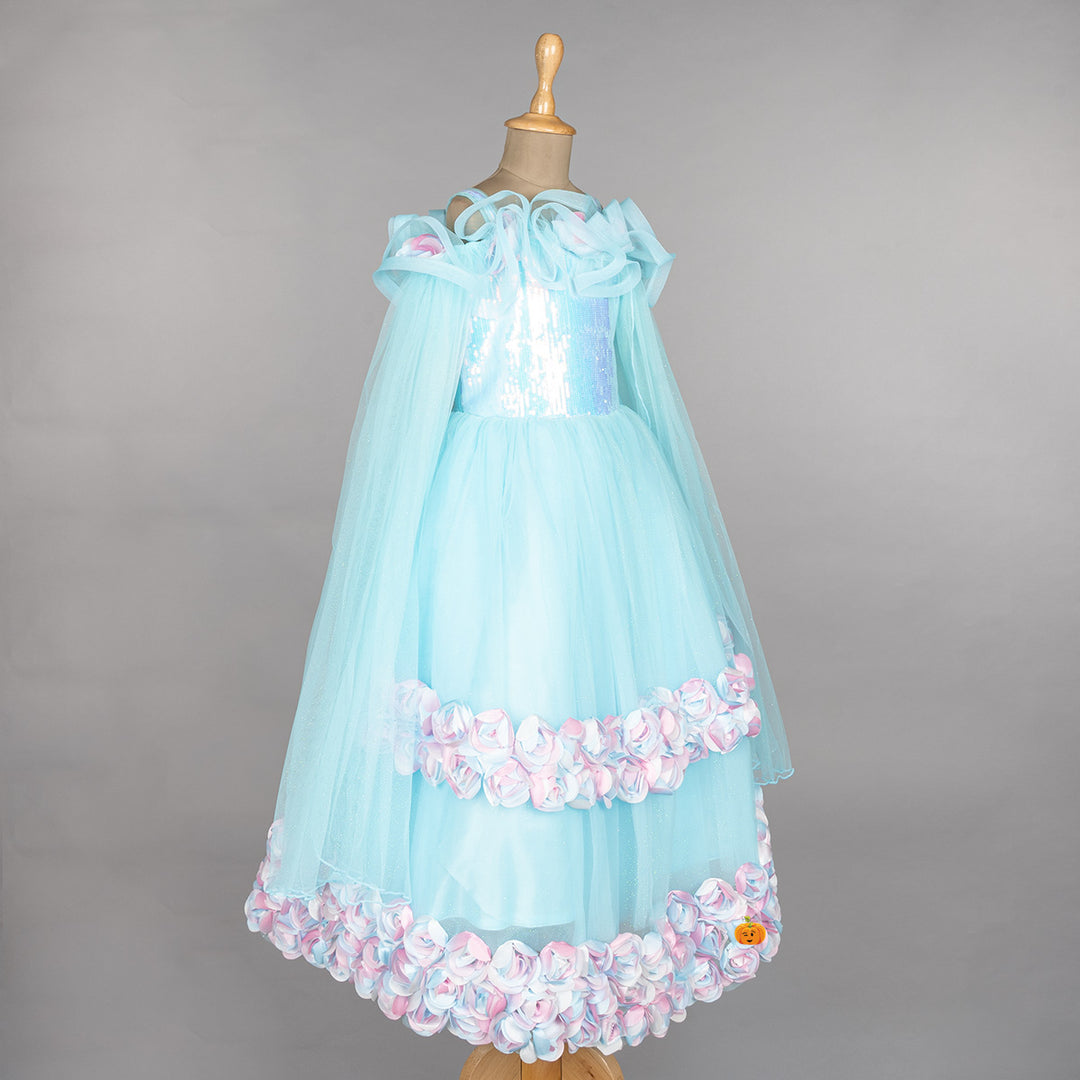 Sequin Floral Long Net Girls Gown