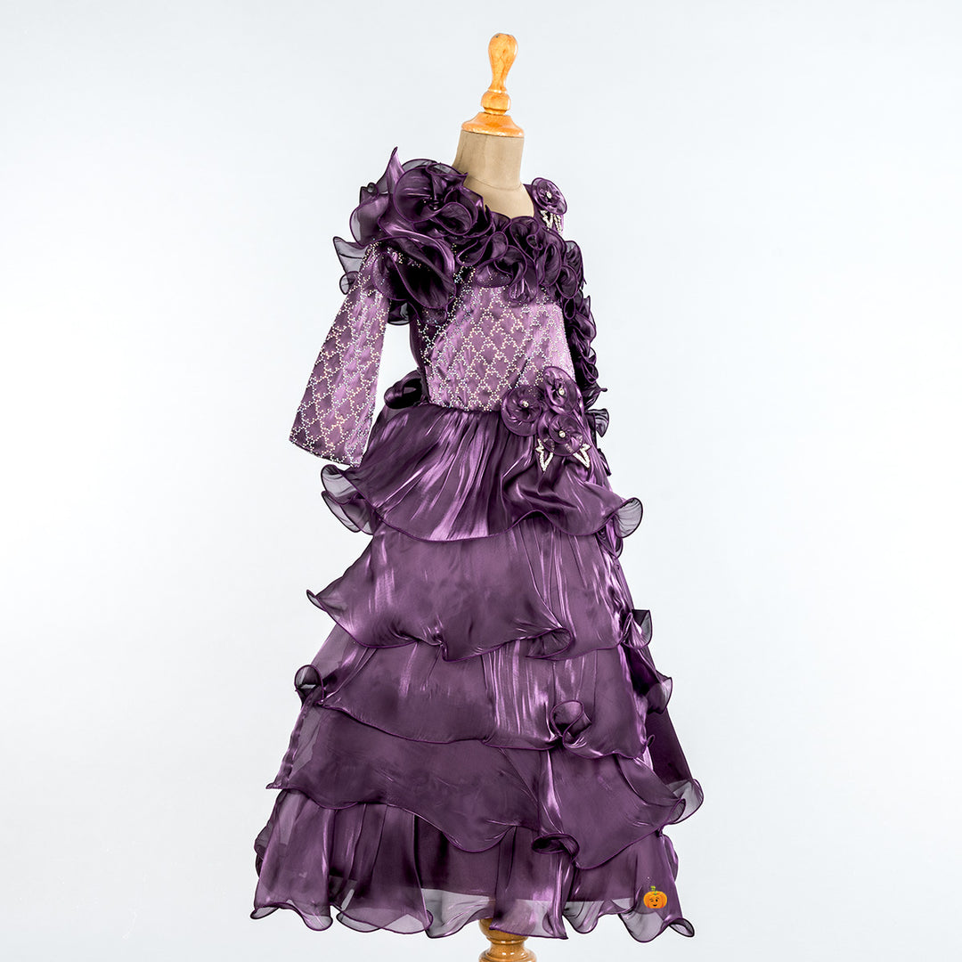 Purple Layered Frill Girlish Gown Side