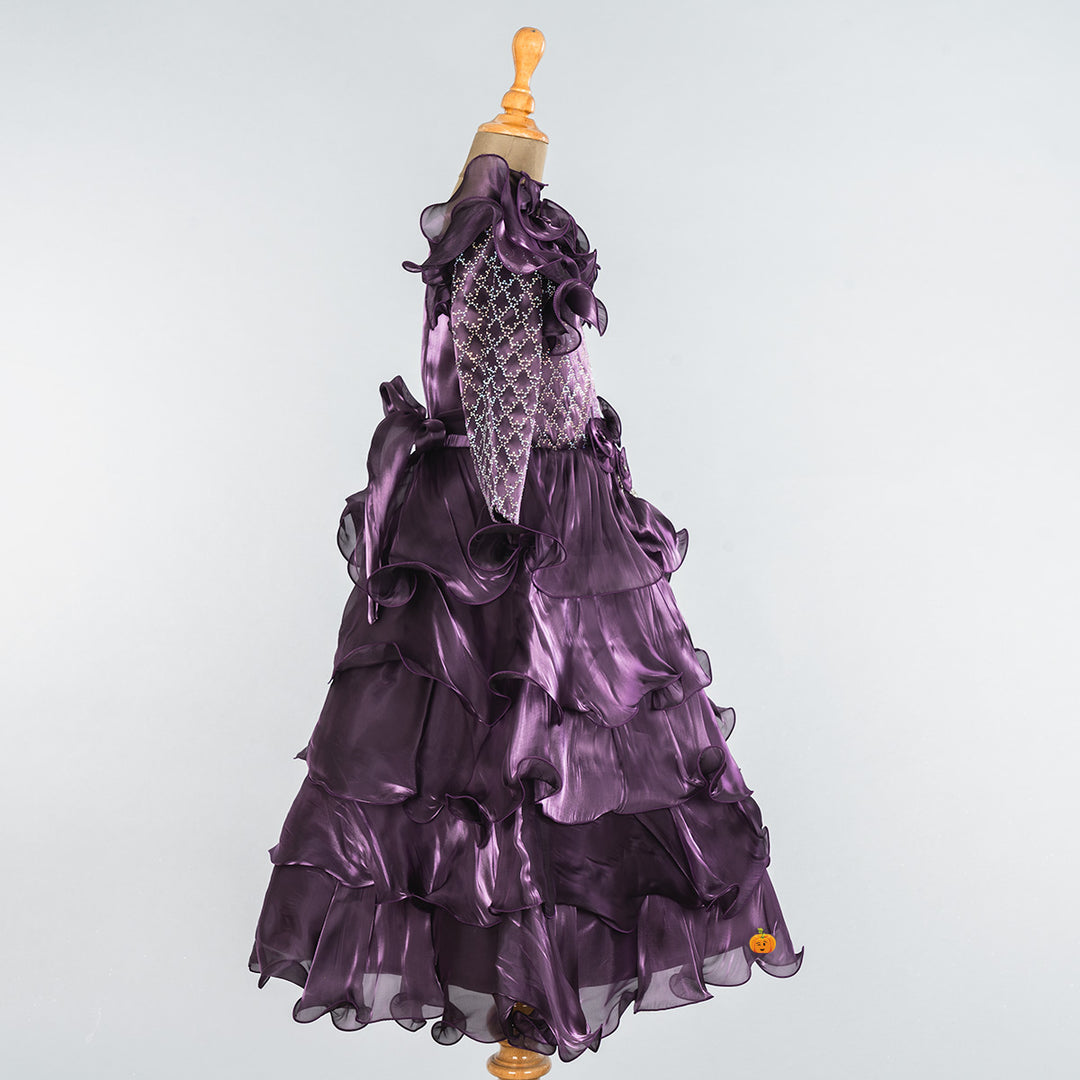 Purple Layered Frill Girlish Gown Side 