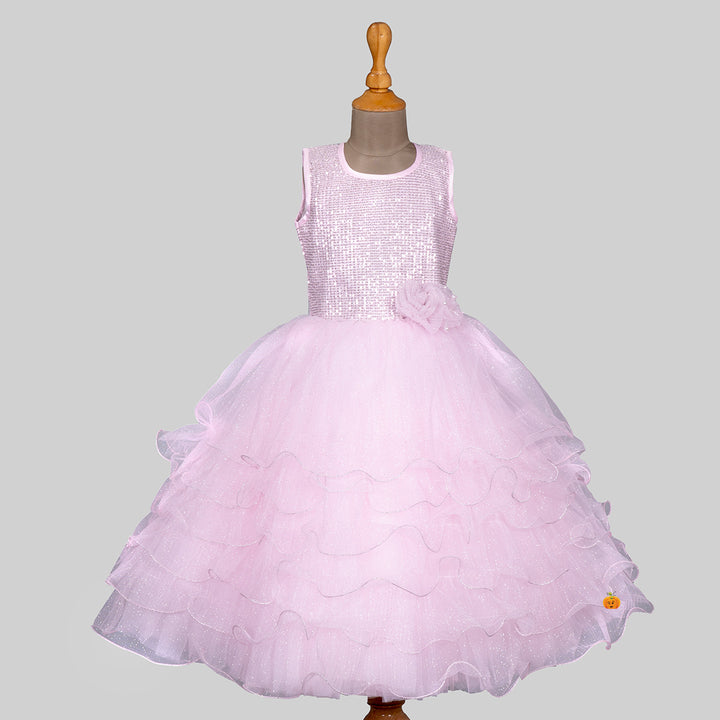 Pink Sequin Gown for Girls Front 