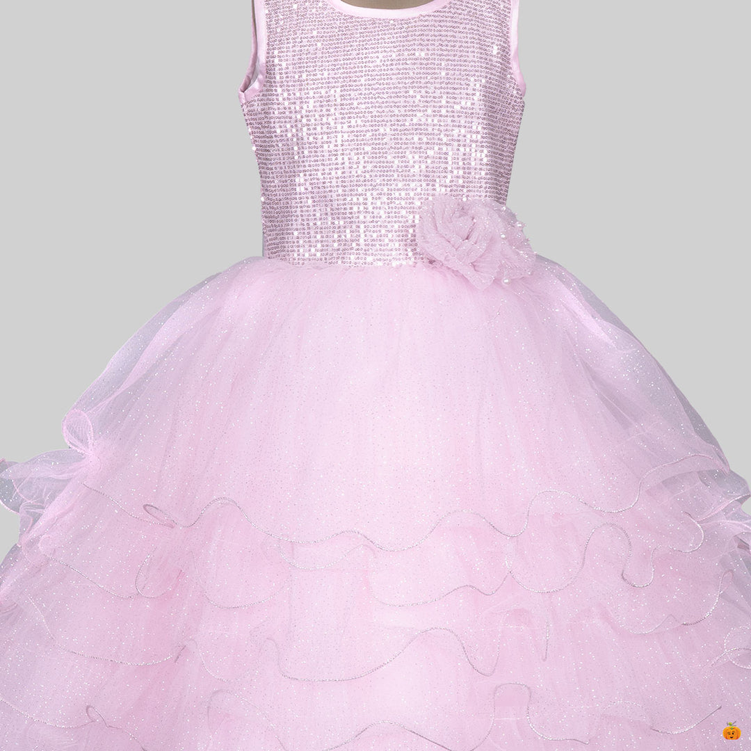 Pink Sequin Gown for Girls Close Up 