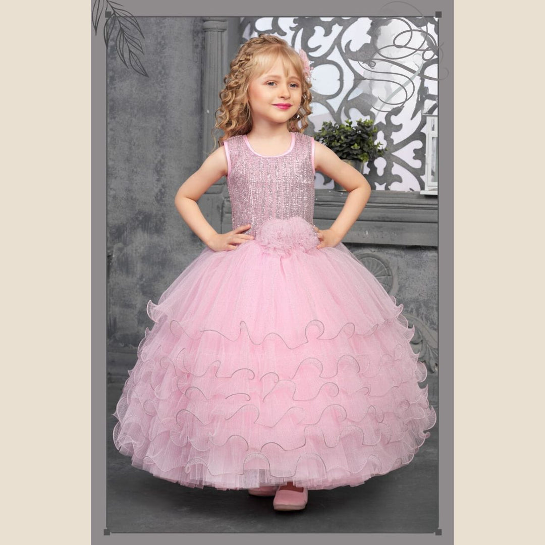 Pink Sea Green Sequin Gown for Girls