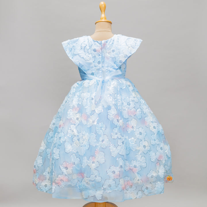 Turquoise Sequin Floral Girls Gown