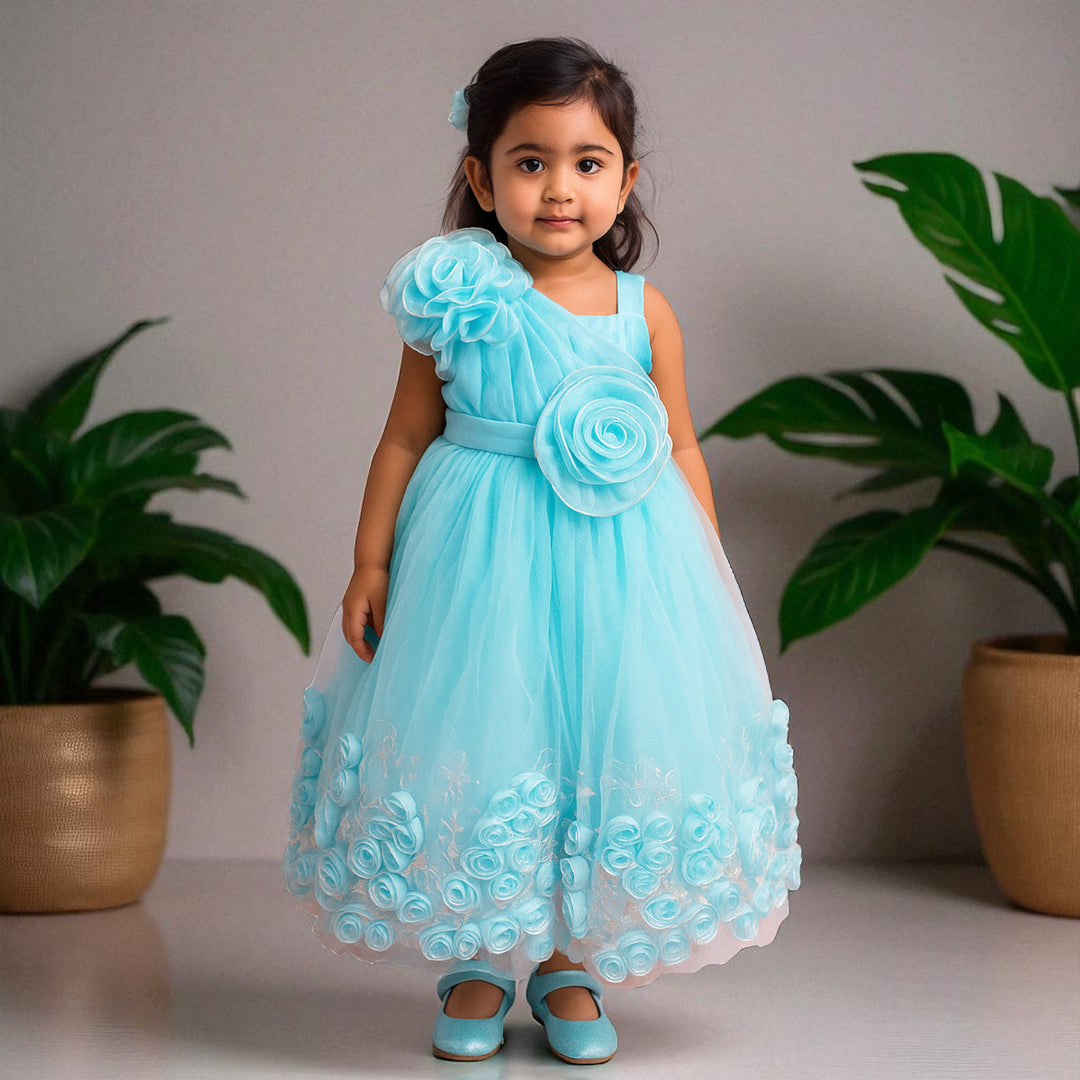 Sky Blue One-Shoulder Gown for Girls