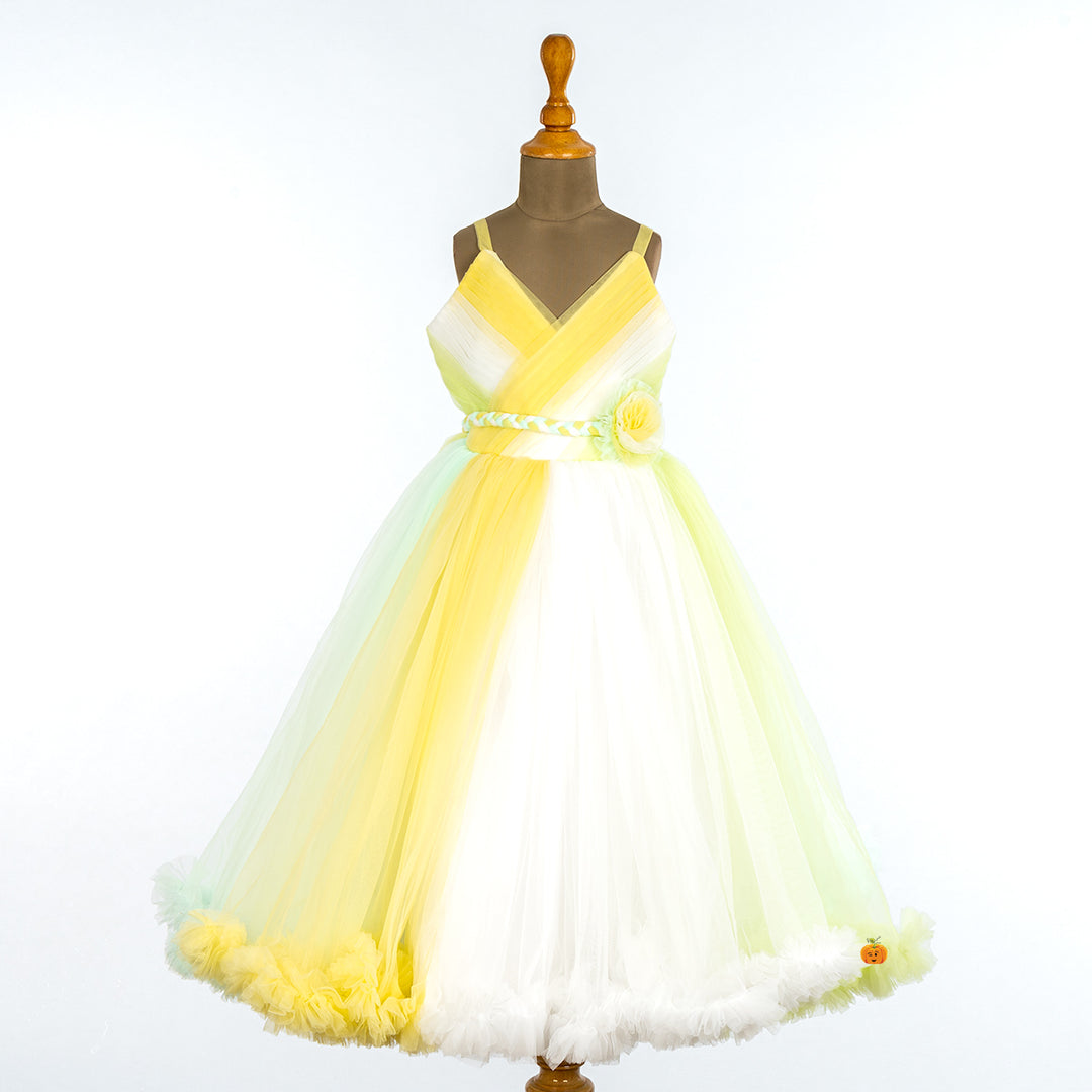 Multi Yellow Sheded Gown for Girls Front