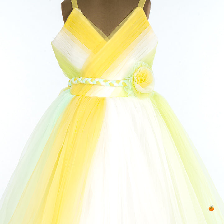 Multi Yellow Sheded Gown for Girls Close Up 