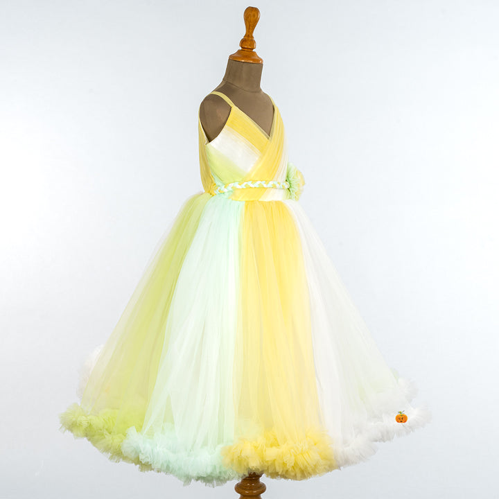 Multi Yellow Sheded Gown for Girls Side