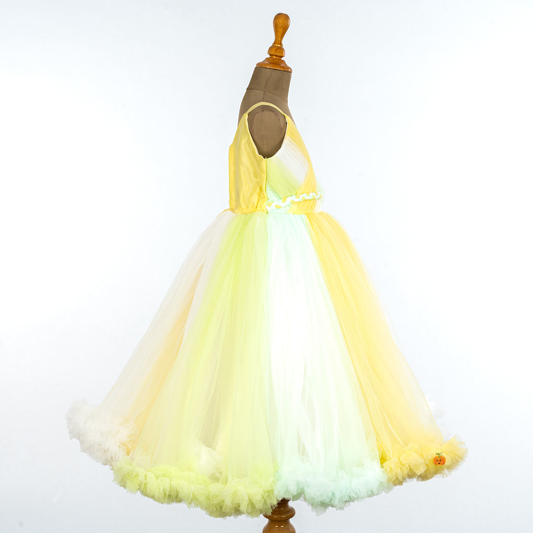Multi Yellow Sheded Gown for Girls Side