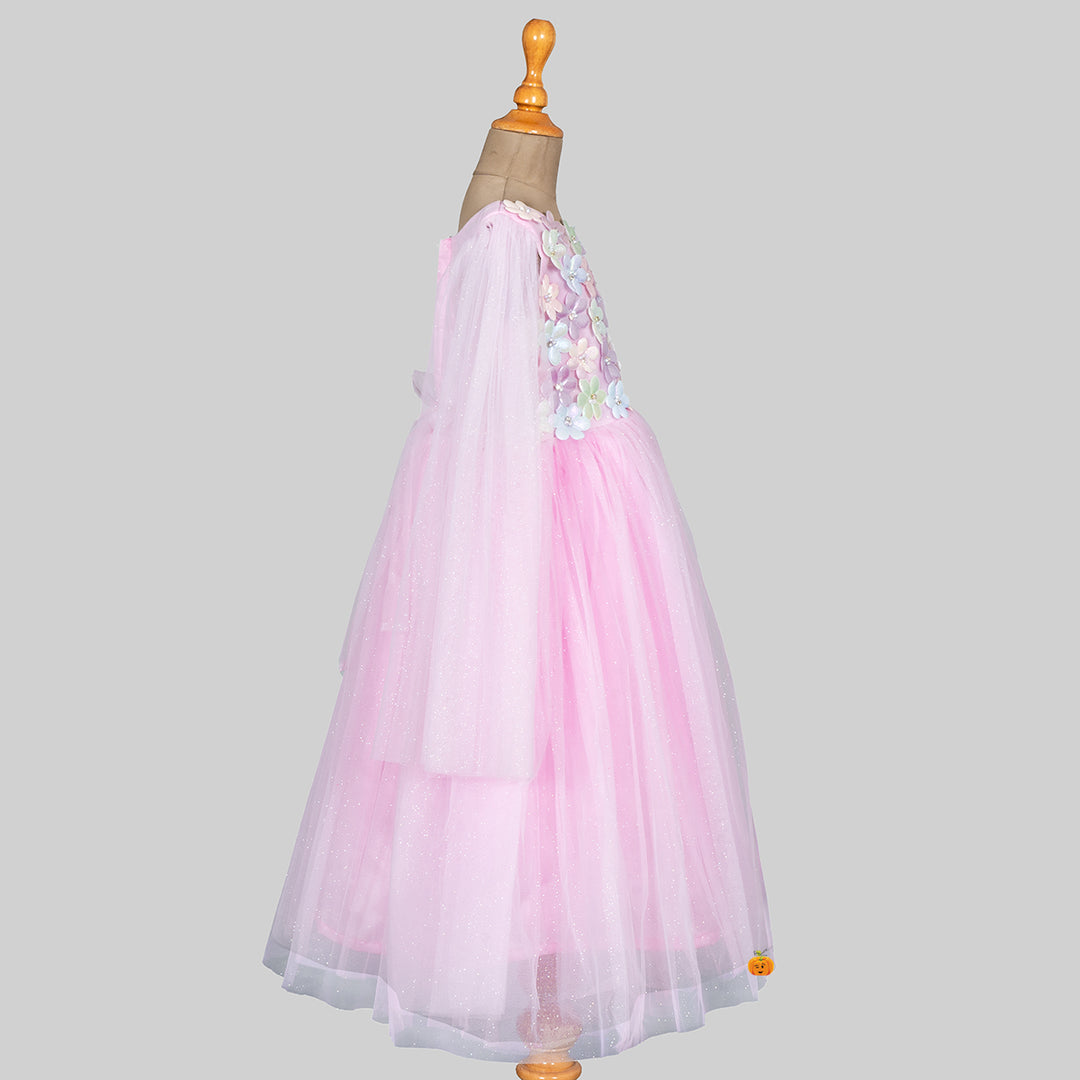 Floral Embossed Long Girls Gown Side View
