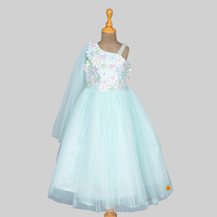 Floral Embossed Long Girls Gown Front View