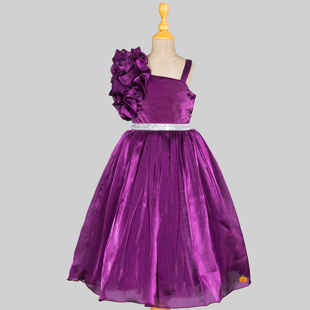 Wine & Rama Ruffled Sleeves Girls Gown Front View