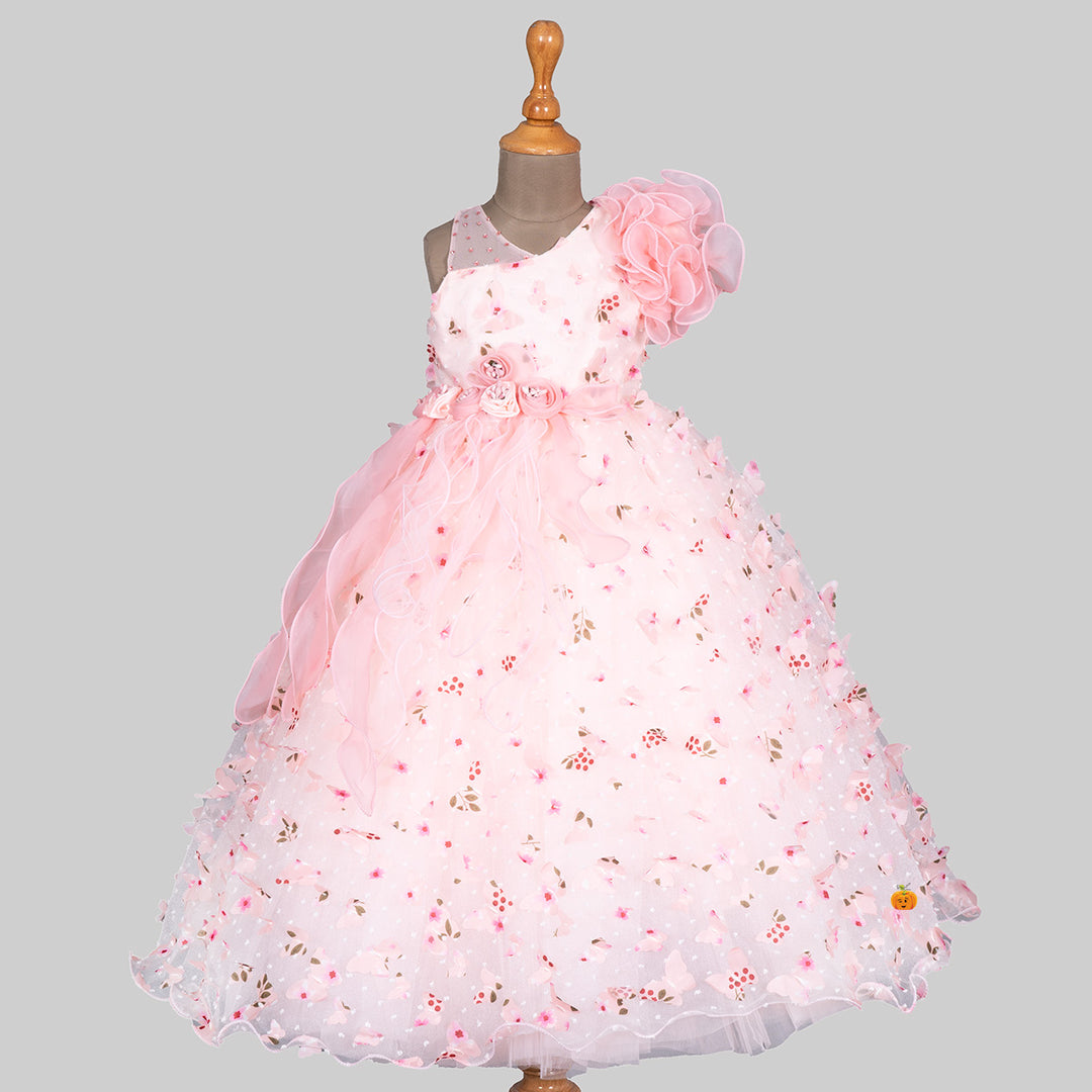 Peach Scattered Flower Gown for Girls Front 
