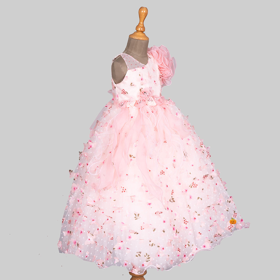 Peach Scattered Flower Gown for Girls Side 