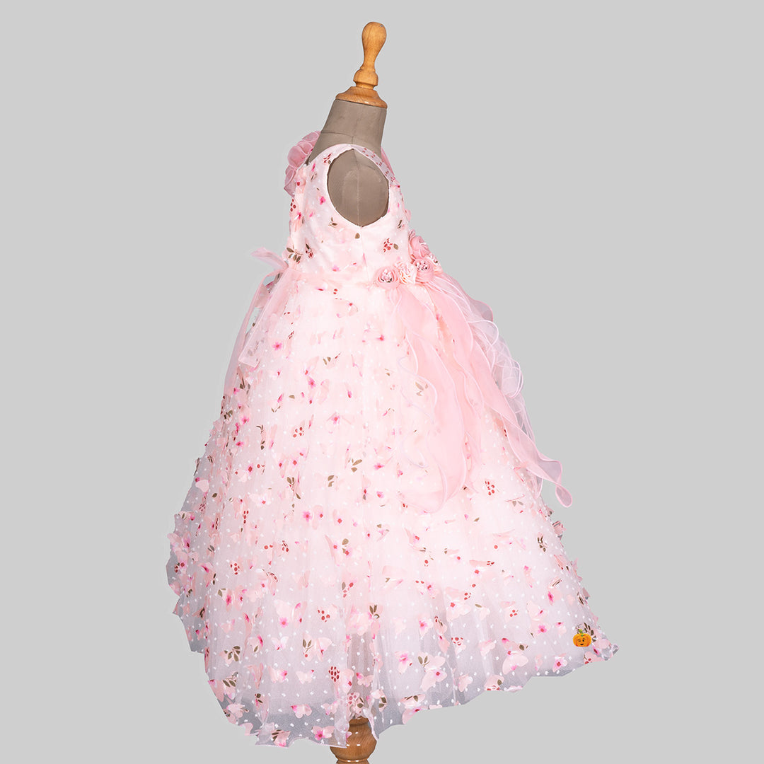 Peach Scattered Flower Gown for Girls Side 