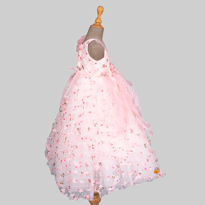 Peach Scattered Flower Gown for Girls Side 