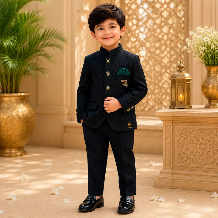 Green Check Pattern Boys Jodhpuri Suit