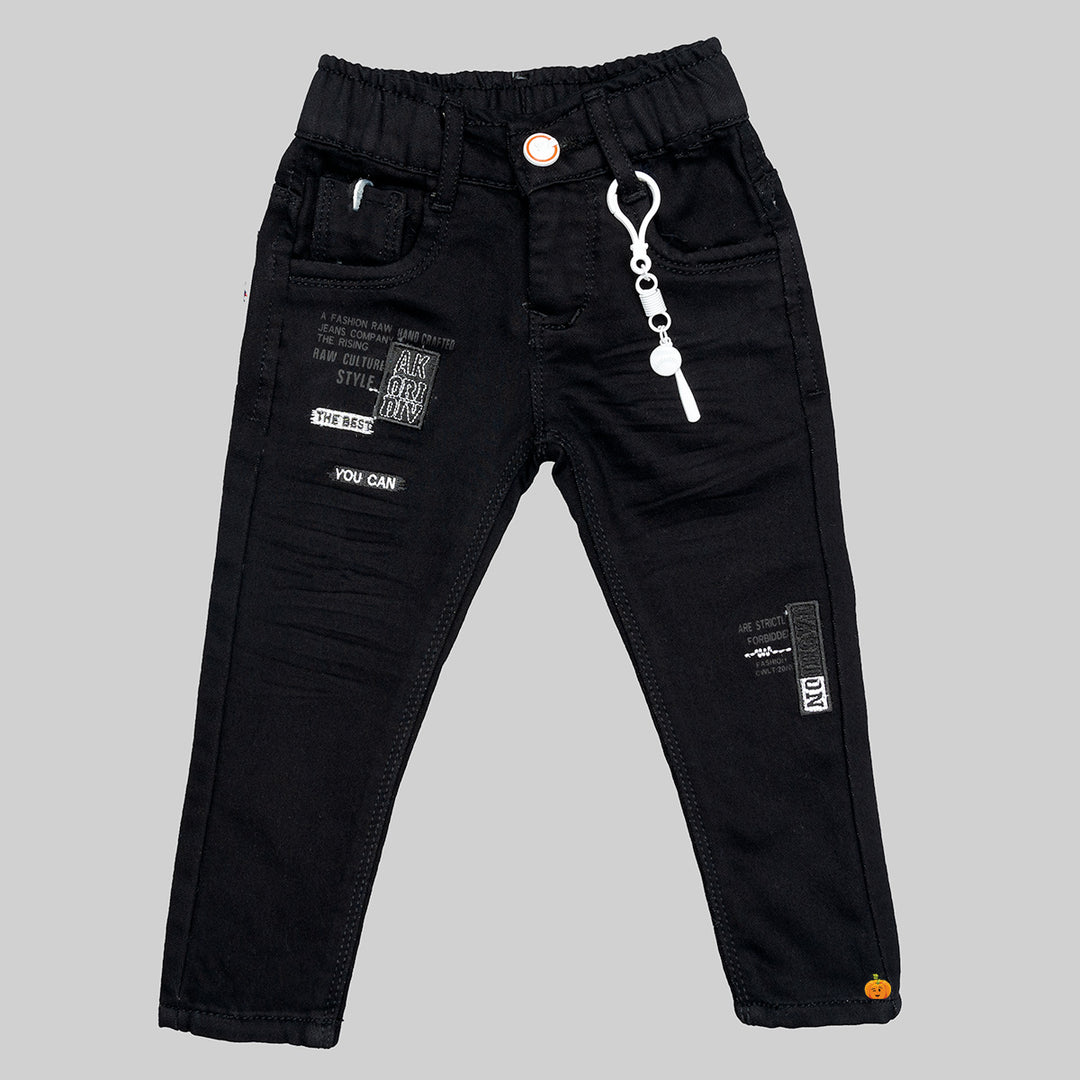 Black & Navy Blue Solid Boys Jeans Front 