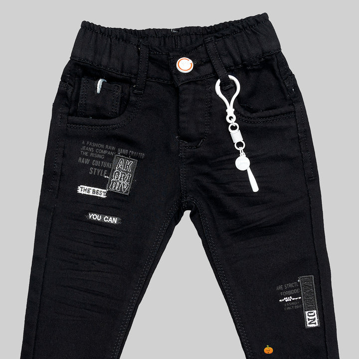 Black & Navy Blue Solid Boys Jeans Close Up 