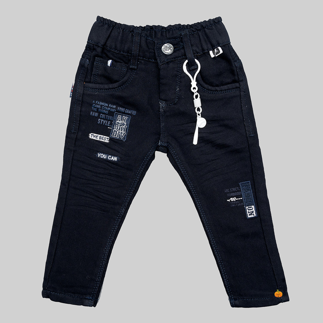 Black & Navy Blue Solid Boys Jeans Front 