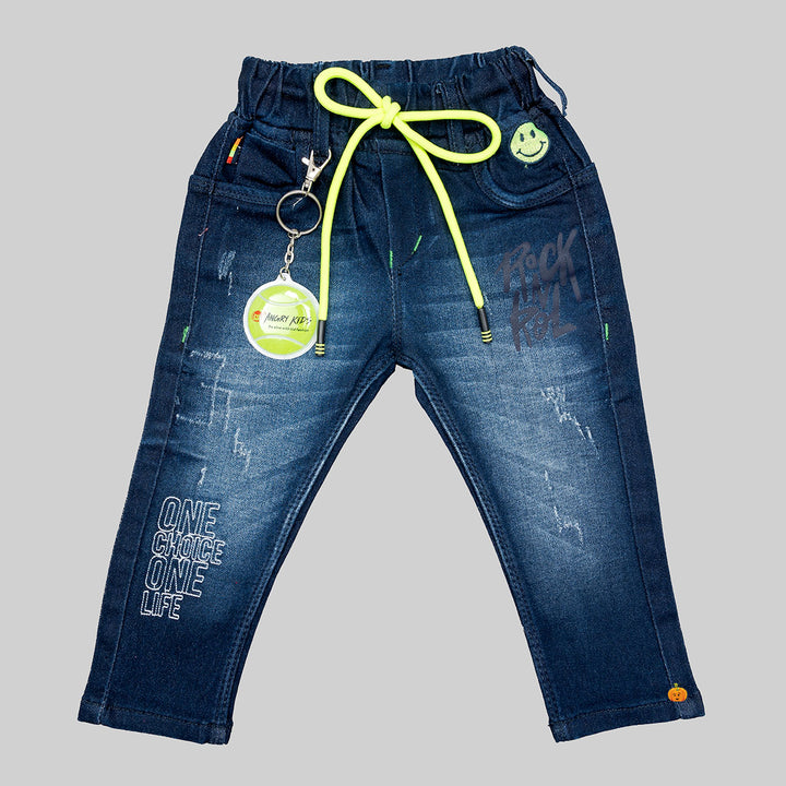 Ripped Drawstring Jeans for Boys Front 